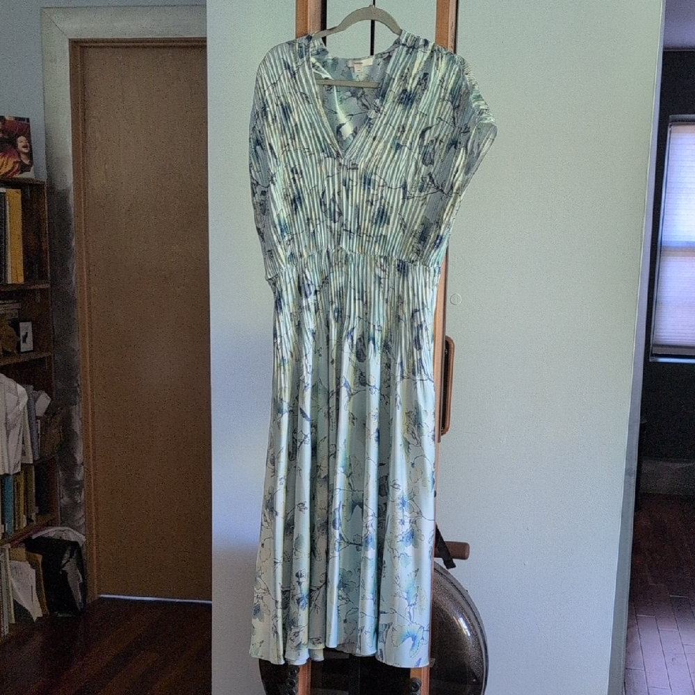 Vince Light Blue Patterned Midi Dress - medium But Fits Up To Size 14